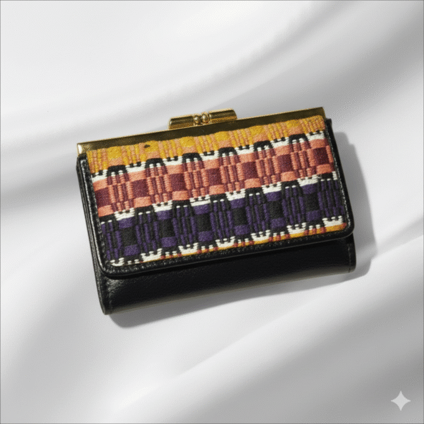 Cartera de mujer de piel genuina con tejido indígena