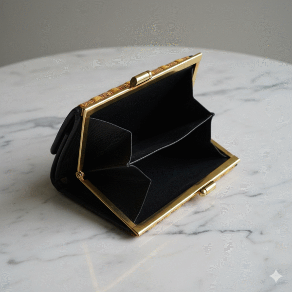 Cartera de mujer de piel genuina con tejido indígena